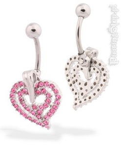 kolczyk do pępka HEART oczko różowe [BST783]