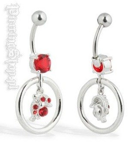 kolczyk do pępka DELFIN oczko czerwone [BCZ48]