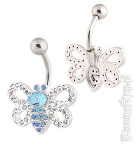 kolczyk do pępka MOTYL oczka aqua/crystal [BST71]