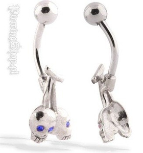 kolczyk do pępka 2 SKULLS BL [DSB-04]