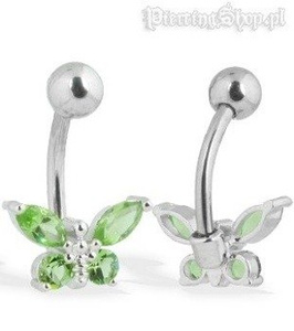 kolczyk do pępka MOTYLEK kolor oczka ZIELONY [BCZ45]