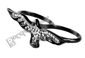 pierścień BLACK CRISTAL BIRD