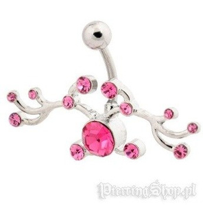 kolczyk do pępka ORNAMENT różowe kryształki [BST679]