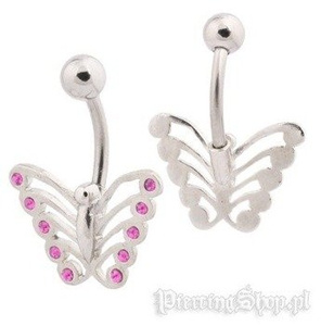 kolczyk do pępka MOTYL oczko różowe [BST676]