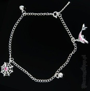 łańcuszek na kostkę PAJĘCZYNA oczko różowe [ANK-15]