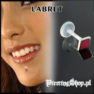 KOLCZYK DO BRODY LABRET(bioplast) TRAPEZ kolor oczka CZERWONY [LA-162]