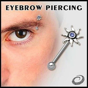 KOLCZYK PIERCING DO BRWI SŁOŃCE kolor oczka RÓŻOWY [EBP-20]