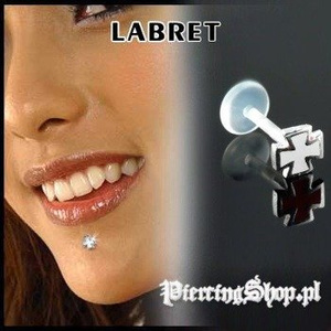 KOLCZYK DO BRODY LABRET(bioplast) KRZYŻ 2 kolor oczka BIAŁY [LA-151]