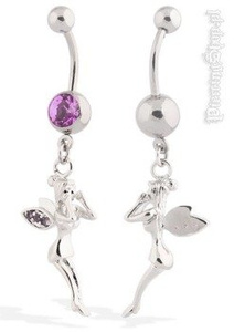 kolczyk do pępka WRÓŻKA kryształki kolor ametyst [BST723]