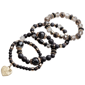 bransoletka HEART BLACK, zestaw 4 bransoletek