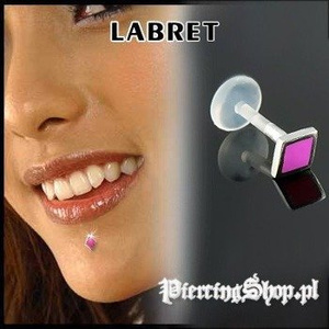 KOLCZYK DO BRODY LABRET(bioplast) TRAPEZ kolor oczka RÓŻOWY [LA-162]