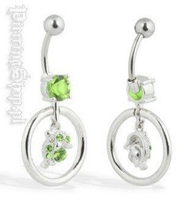 kolczyk do pępka DELFIN oczko zielone [BCZ48]