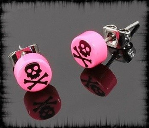 kolczyk BLACK SKULL różowy