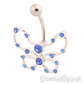 kolczyk do pępka MOTYL oczko niebieskie [BST678]