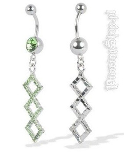 kolczyk do pępka KWADRATY kryształki kolor zielony [BST751]